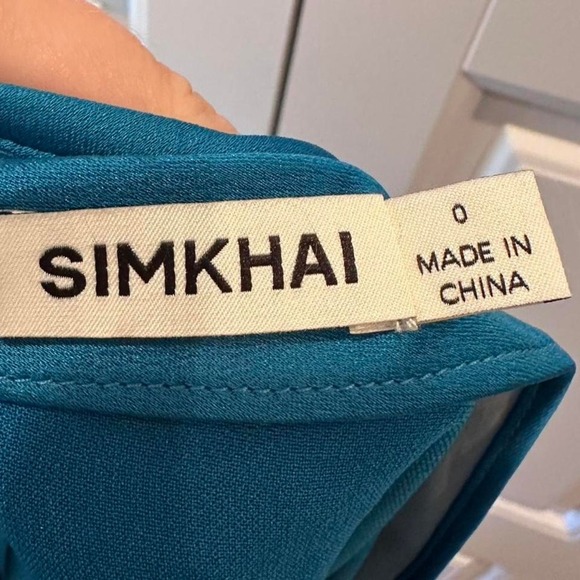 Simkhai Cameron One Shoulder Satin Cocktail Mini Dress Phthalo Blue Sz 0 - Picture 4 of 7